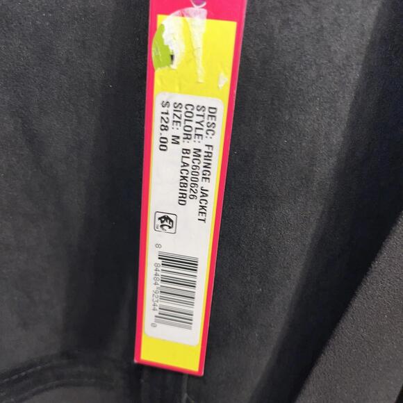 Catherine Malandrino Jacket NWT Womens M Black Faux Suede Boho Fringe Coat - Picture 5 of 5